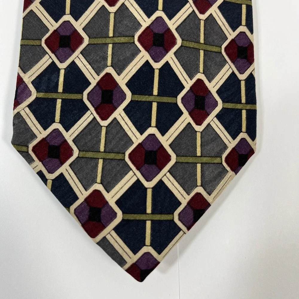 Mallory and Church Mens Tie  3.75 in W x L 58 in Silk Burgundy Black Green Tan